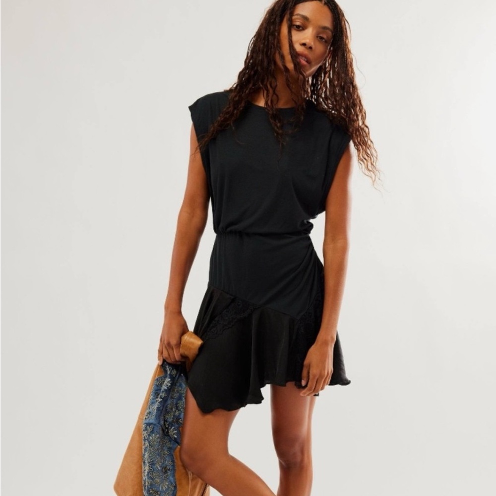 Free People Black Mini Dress with Ruffle Hem